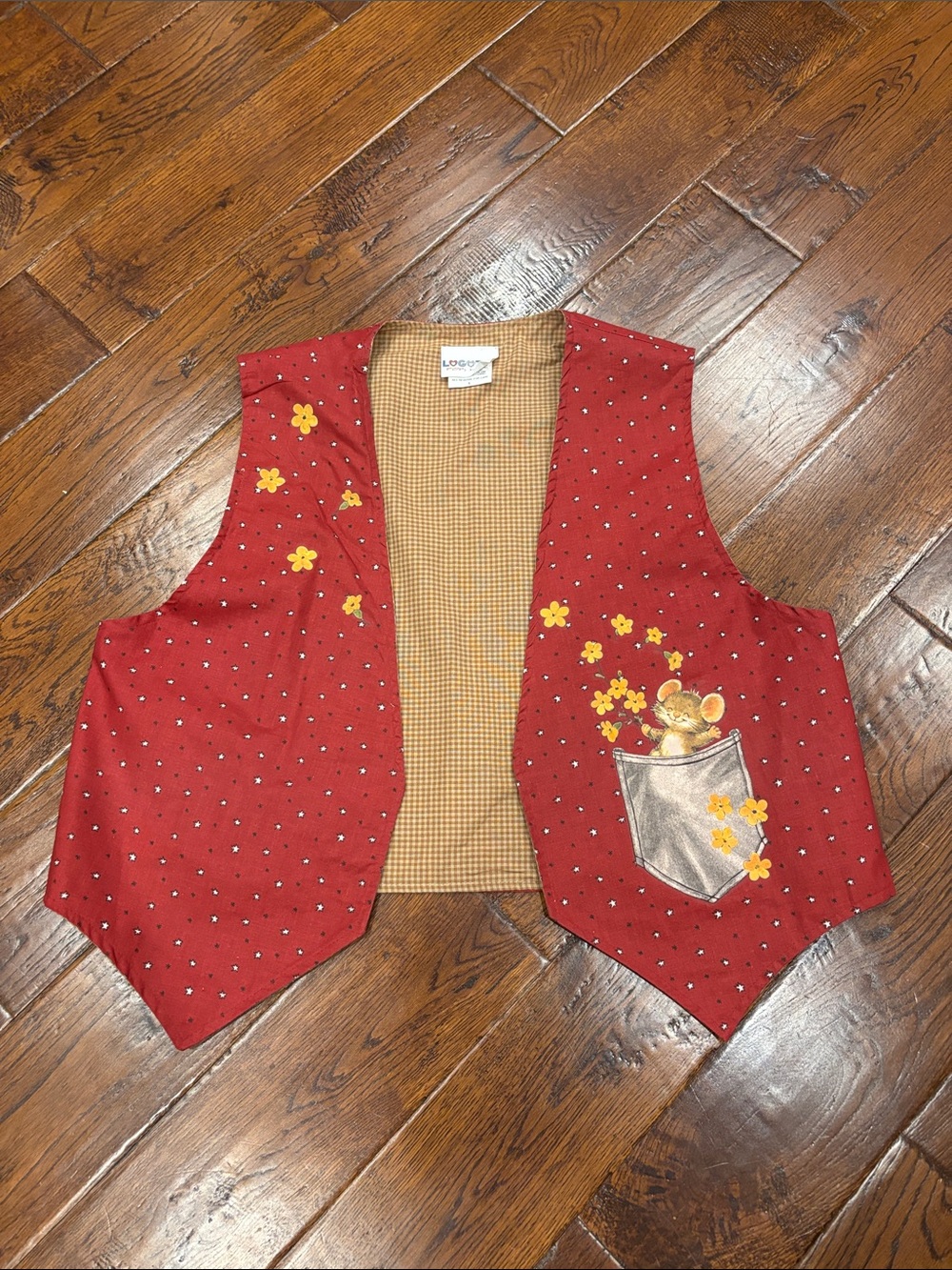 Women’s Red Floral Pocket Mouse Vest Size Large USED